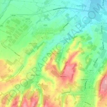 Mappa topografica Solignano Vecchio, altitudine, rilievo