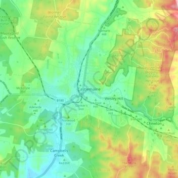 Mappa topografica Castlemaine, altitudine, rilievo