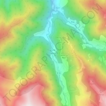Mappa topografica Moureau, altitudine, rilievo