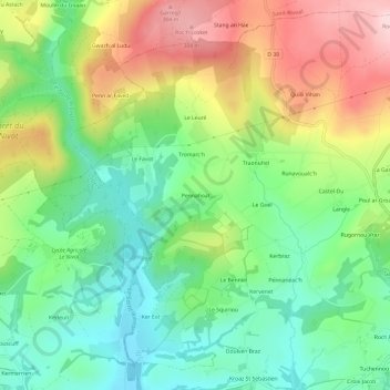 Mappa topografica Pennahoat, altitudine, rilievo