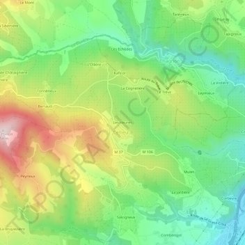 Mappa topografica Les Heures, altitudine, rilievo