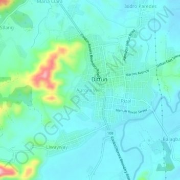 Mappa topografica Aurora West, altitudine, rilievo