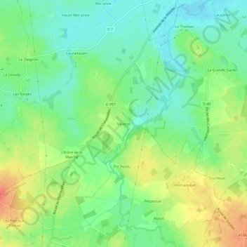 Mappa topografica Voueize, altitudine, rilievo