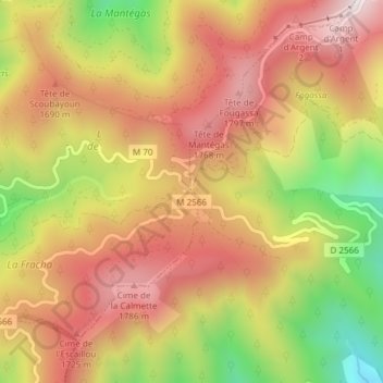 Mappa topografica Col de Turini, altitudine, rilievo