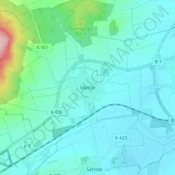 Mappa topografica Mehle, altitudine, rilievo