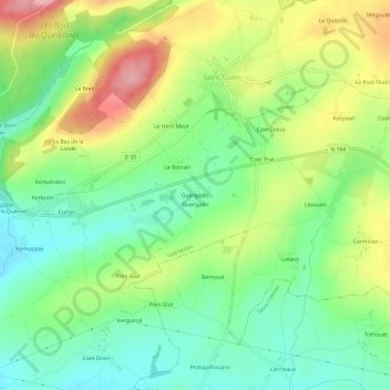 Mappa topografica Guergadic, altitudine, rilievo