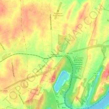 Mappa topografica Halltown, altitudine, rilievo