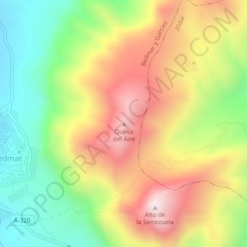 Mappa topografica Queva del Aire, altitudine, rilievo
