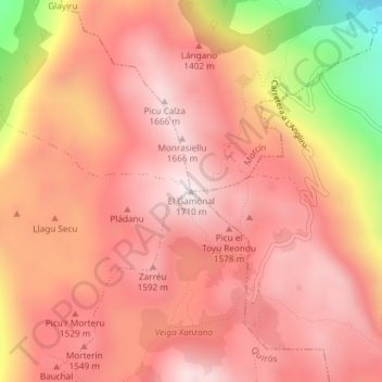 Mappa topografica Pico Gamonal, altitudine, rilievo