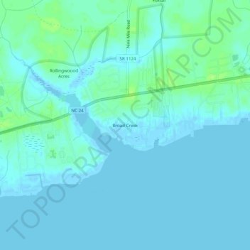 Mappa topografica Broad Creek, altitudine, rilievo