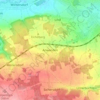 Mappa topografica Anwanden, altitudine, rilievo