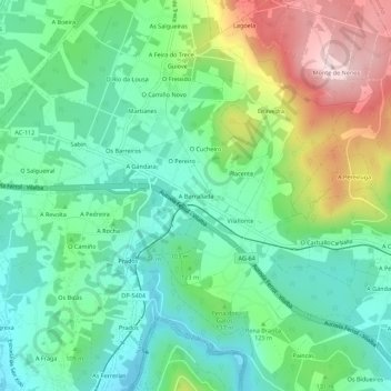 Mappa topografica A Borrallada, altitudine, rilievo