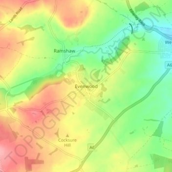 Mappa topografica Evenwood, altitudine, rilievo