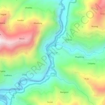 Mappa topografica Nainbagh, altitudine, rilievo