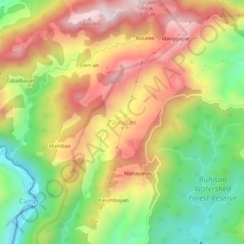 Mappa topografica Pamutan, altitudine, rilievo