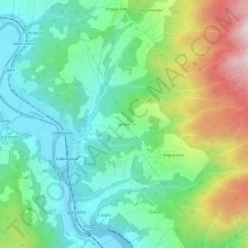 Mappa topografica Serboli, altitudine, rilievo