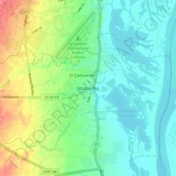 Mappa topografica Malambo, altitudine, rilievo
