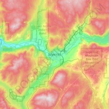 Mappa topografica Merritt, altitudine, rilievo