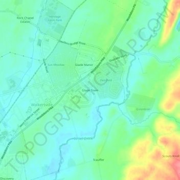 Mappa topografica Glade Town, altitudine, rilievo