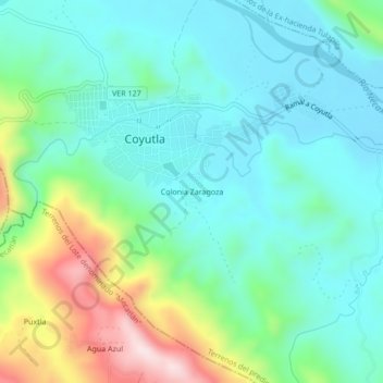 Mappa topografica Colonia Zaragoza, altitudine, rilievo