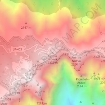 Mappa topografica Fuente Nueva, altitudine, rilievo