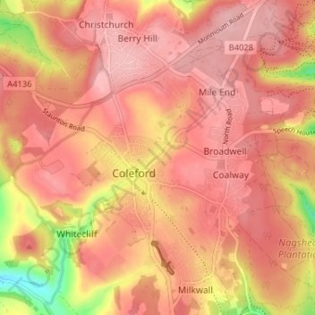 Mappa topografica Poolway, altitudine, rilievo