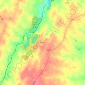 Mappa topografica Arvonia, altitudine, rilievo