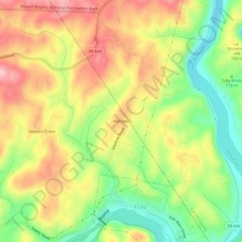 Mappa topografica Hilltown, altitudine, rilievo