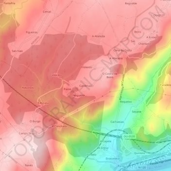Mappa topografica Cardenao, altitudine, rilievo