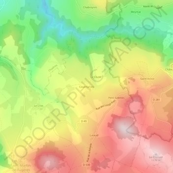 Mappa topografica Courmarcès, altitudine, rilievo