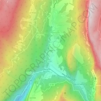 Mappa topografica Cordet, altitudine, rilievo