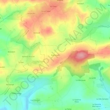 Mappa topografica Kerchouan, altitudine, rilievo