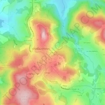 Mappa topografica Le Briot, altitudine, rilievo