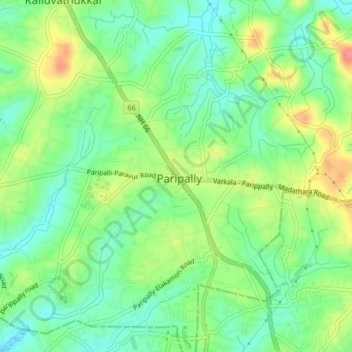 Mappa topografica Parippally, altitudine, rilievo