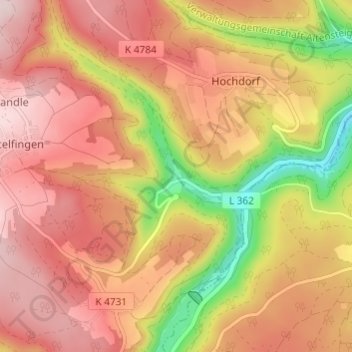 Mappa topografica Omersbach, altitudine, rilievo