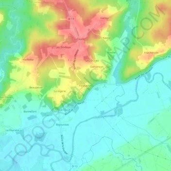 Mappa topografica Paroussias, altitudine, rilievo