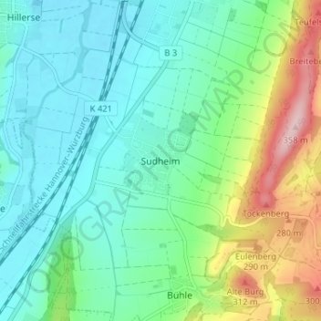 Mappa topografica Sudheim, altitudine, rilievo