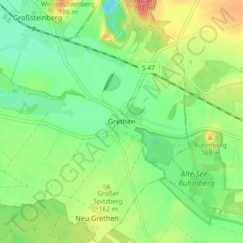 Mappa topografica Grethen, altitudine, rilievo