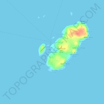 Mappa topografica Monhegan, altitudine, rilievo