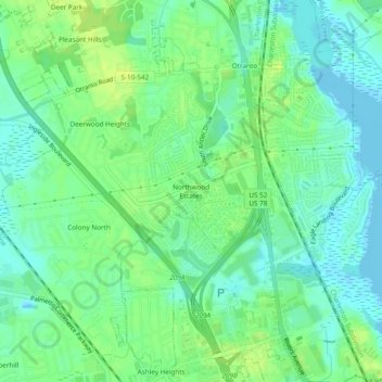Mappa topografica Northwood Estates, altitudine, rilievo