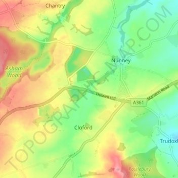 Mappa topografica Holwell, altitudine, rilievo
