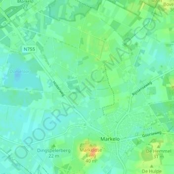 Mappa topografica Achterhoek, altitudine, rilievo