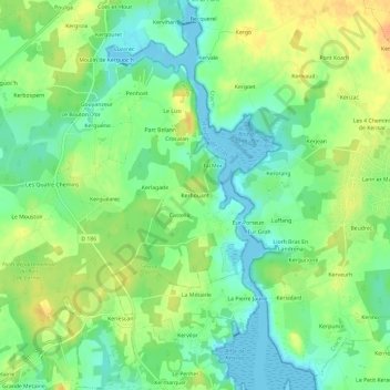 Mappa topografica Kerhouant, altitudine, rilievo