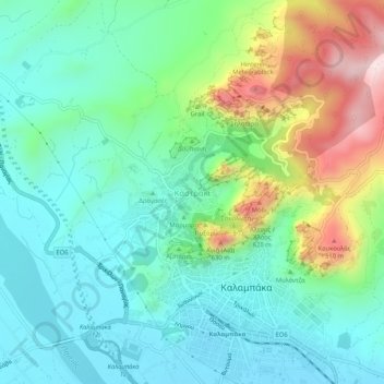 Mappa topografica Kastraki, altitudine, rilievo