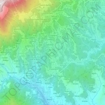 Mappa topografica Cerruti, altitudine, rilievo