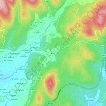 Mappa topografica Burés, altitudine, rilievo
