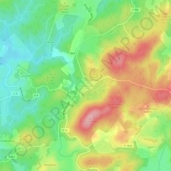 Mappa topografica Gentioux, altitudine, rilievo