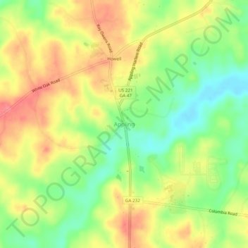 Mappa topografica Appling, altitudine, rilievo