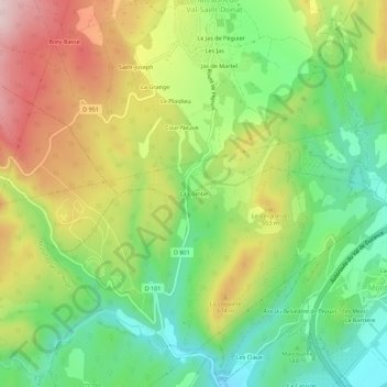 Mappa topografica La Combe, altitudine, rilievo