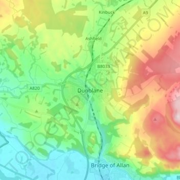 Mappa topografica Dunblane, altitudine, rilievo